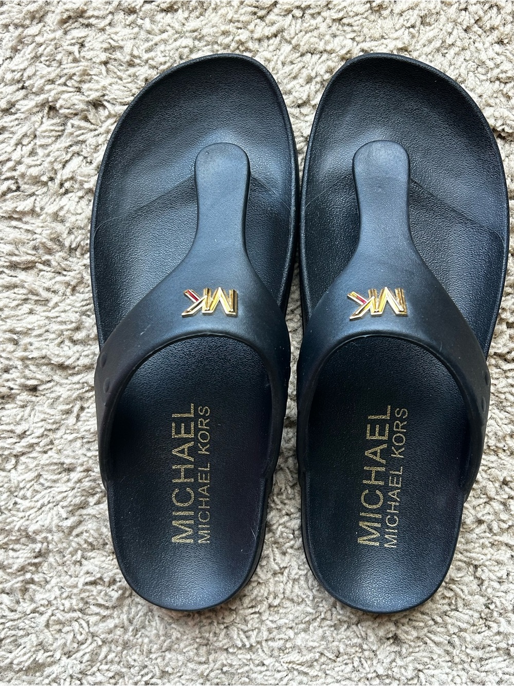 Michael Kors Black MK Logo Thong Flip Flop Sandals